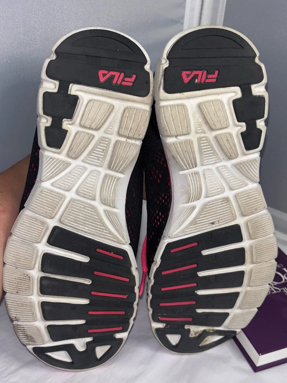 Fila Women's Black and Hot Pink Athletic Sneakers with White Soles 7.5